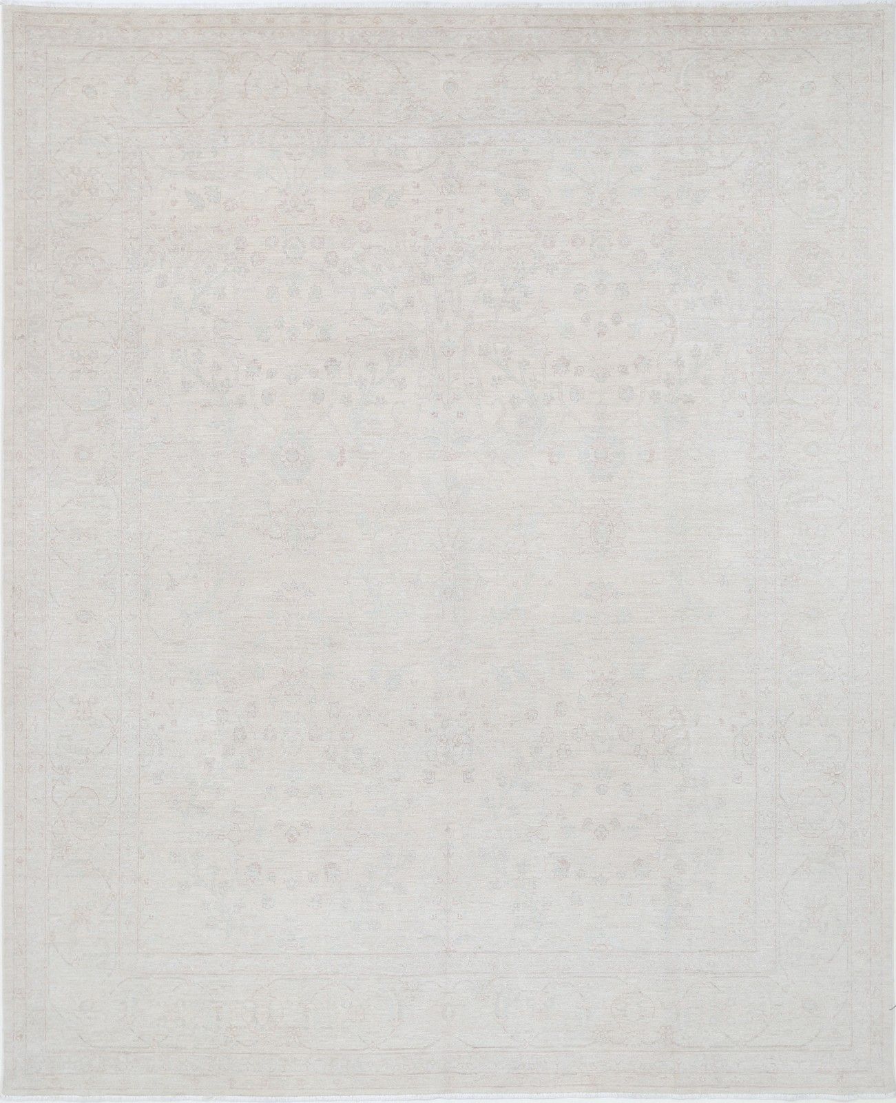 Grand tapis noué à la main 244 x 300 cm pour salon, laine beige