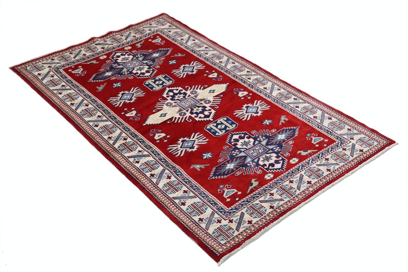 Tapis d'appoint turc noué à la main en laine, 97 x 155 cm. Tapis tribal rouge pour décoration intérieure photo for sale