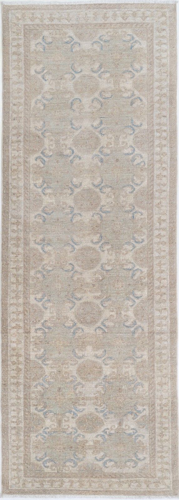 2.7x8 Ft Wool Corridor Runner Rug. Handknotted Kitchen Rug. Beige Hallway Rug