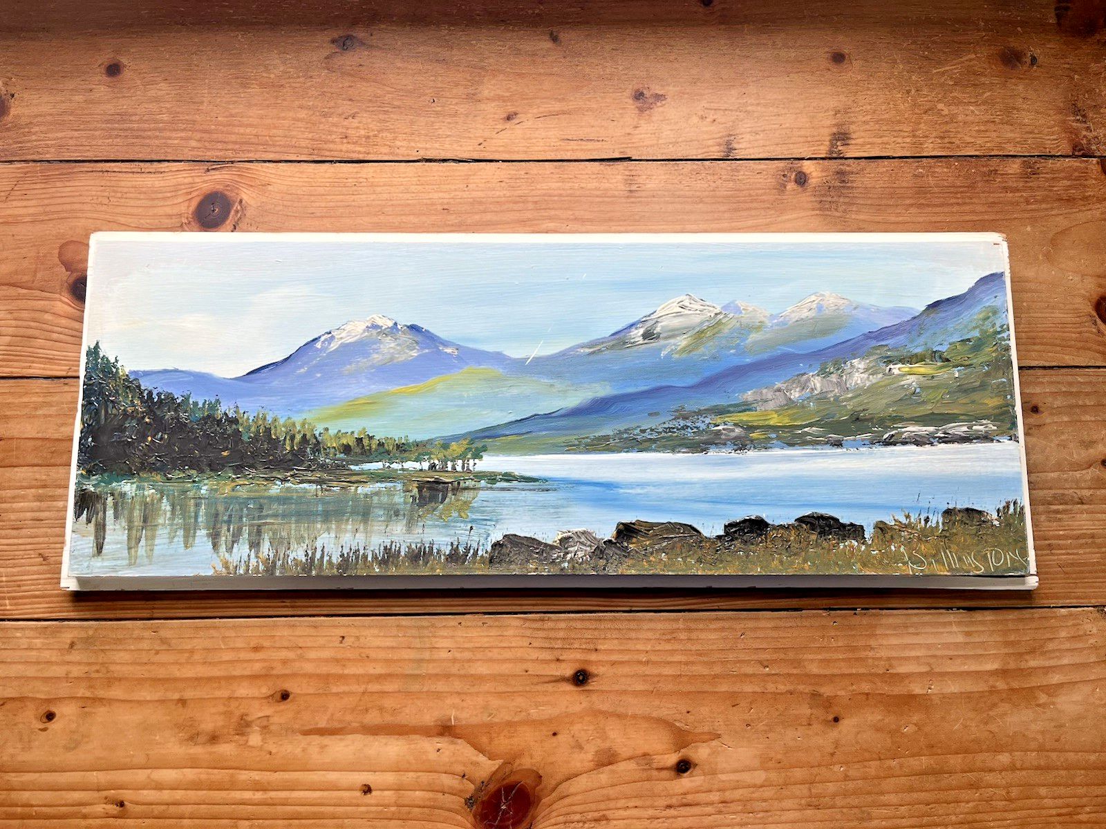 Art Vintage Original Oil On Panel Painting North Wales Mountains Landscape Snowdonia photo