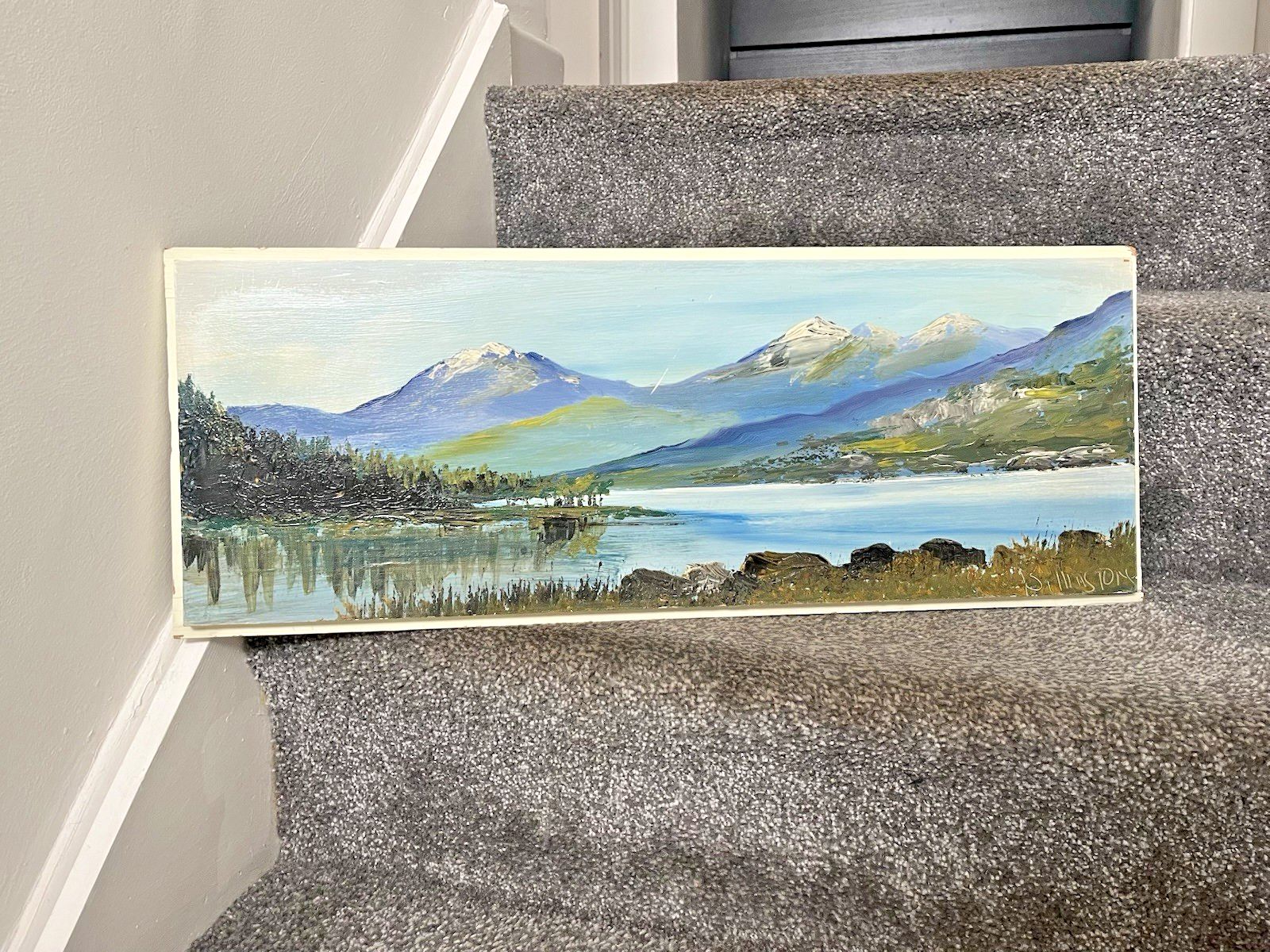 photo vinterior Vintage Original Oil On Panel Painting North Wales Mountains Landscape Snowdonia