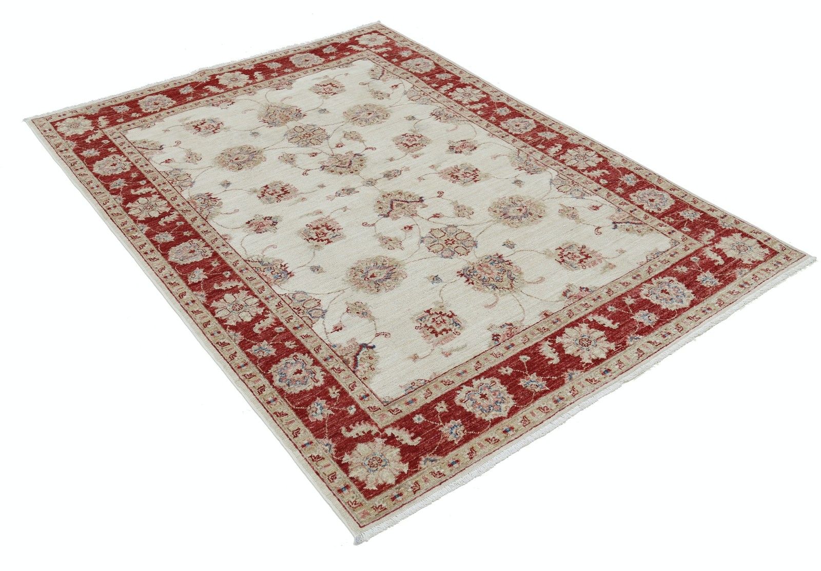 5x6.6 Ft Hand Knotted Oushak Style Area Rug With Red Border And Ivory Field photo furniture