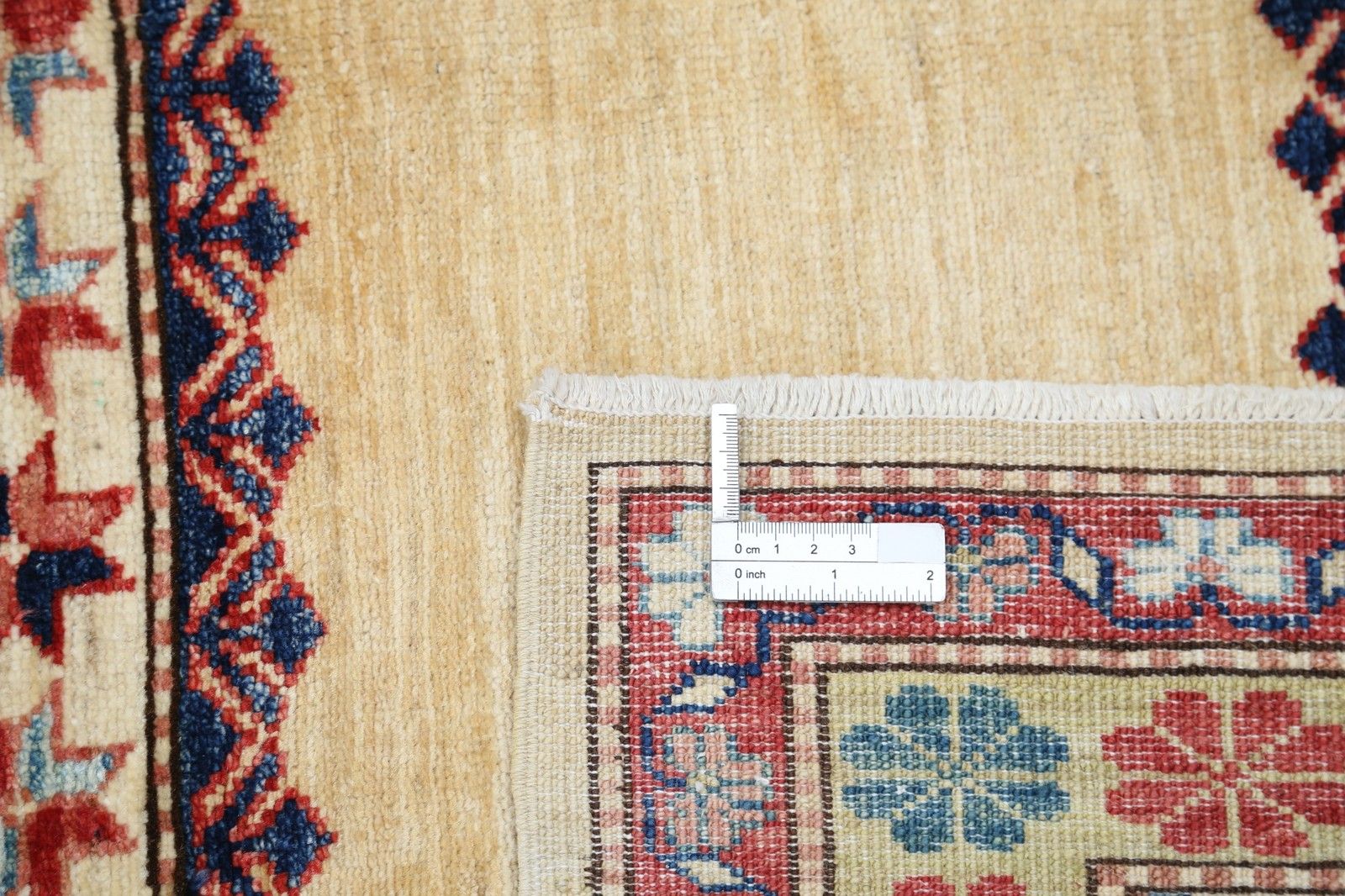 Tapis en laine fait main, rouge, bleu clair et ivoire, à motifs géométriques, 4,8 x 6,5 ft photo buy
