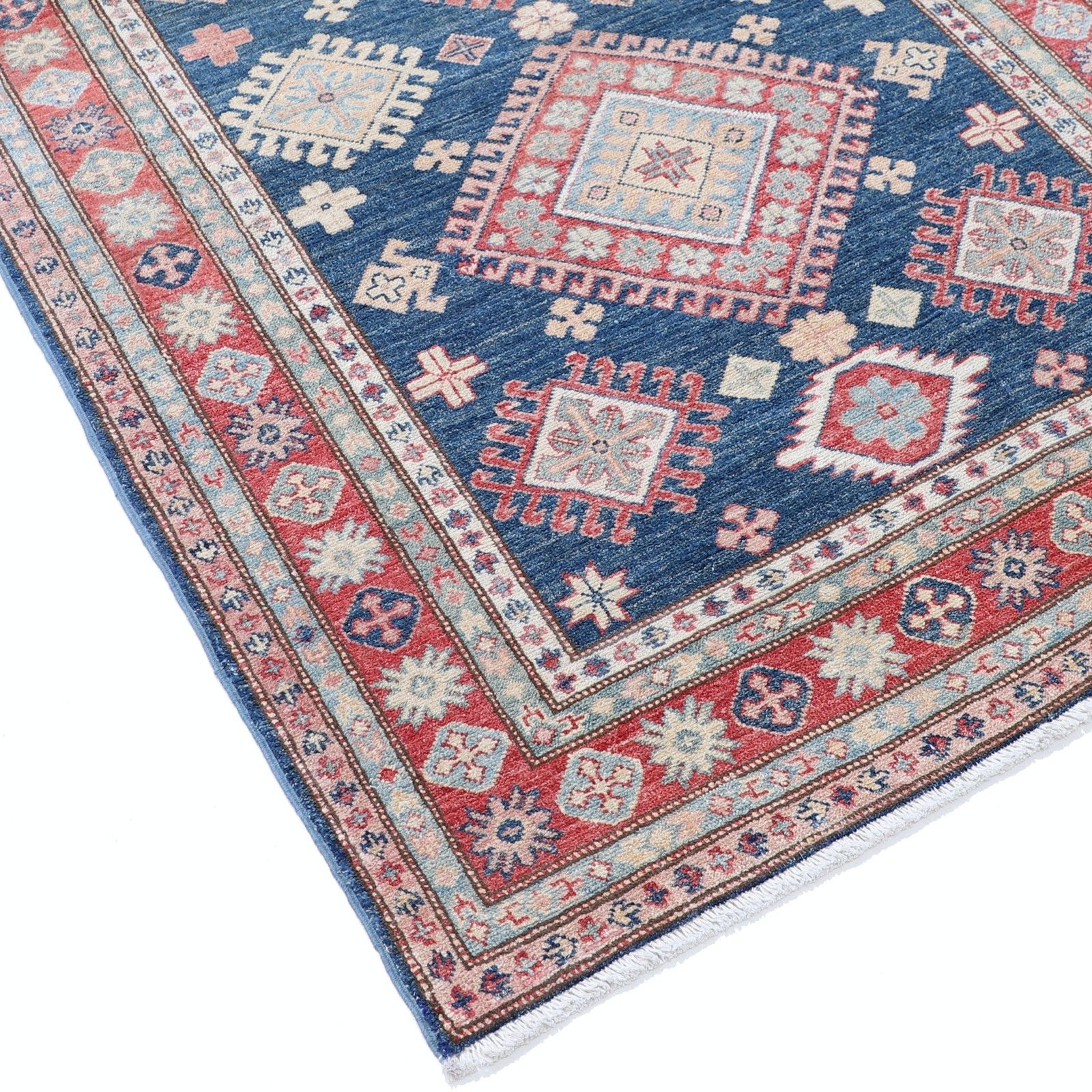 Tapis en laine noué à la main, bleu marine, rouge et ivoire, à motif géométrique - 1,07 x 1,94 m photo vinterior