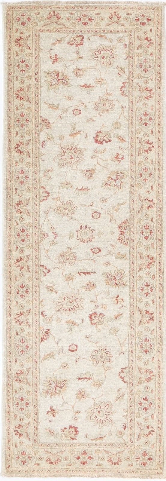2.6x8 Ft Beige Wool Runner Rug For Kitchen And Corridor. Handknotted Halway Rug