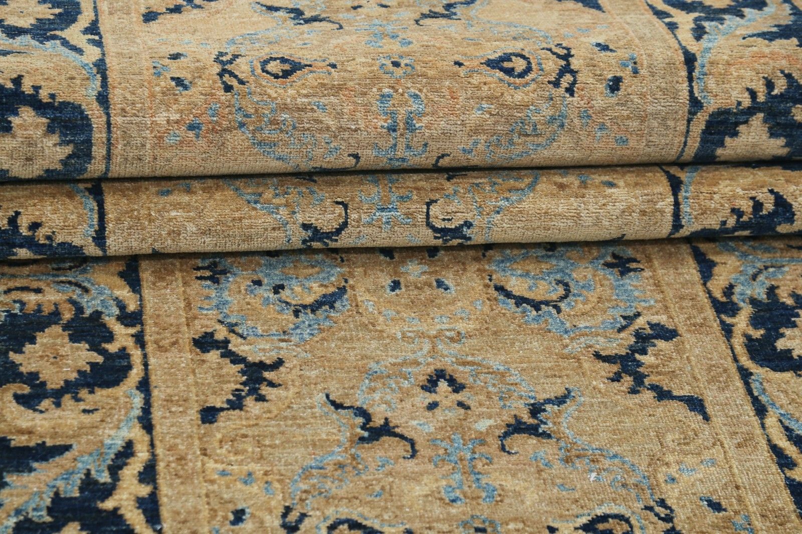3x17 Ft Handknotted Beige, Navy Blue, Light Blue Long Runner Rug, 100% Wool photo vinterior