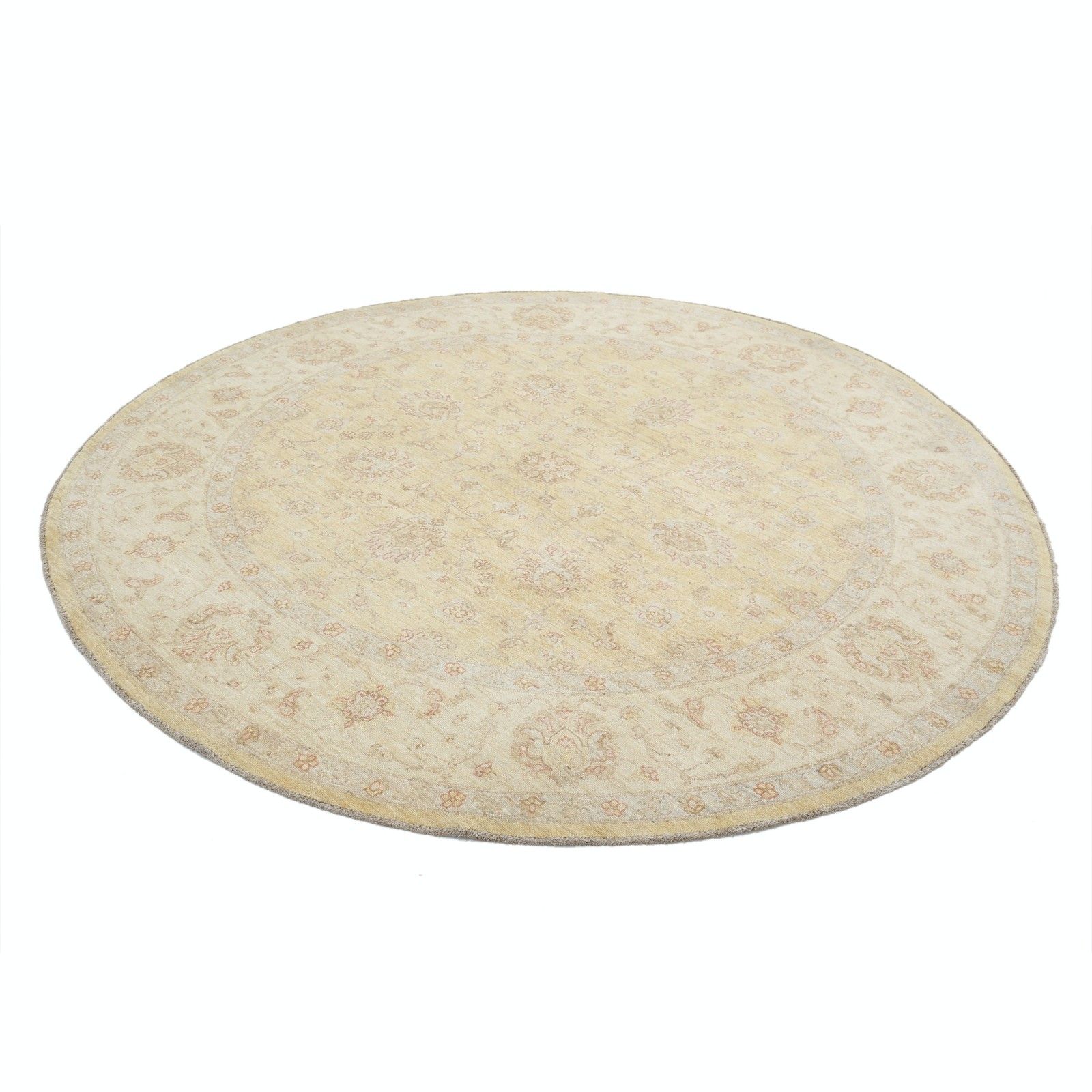 Tapis rond noué à la main 8 x 8 pi. Tapis Oushak beige à médaillon floral photo furniture
