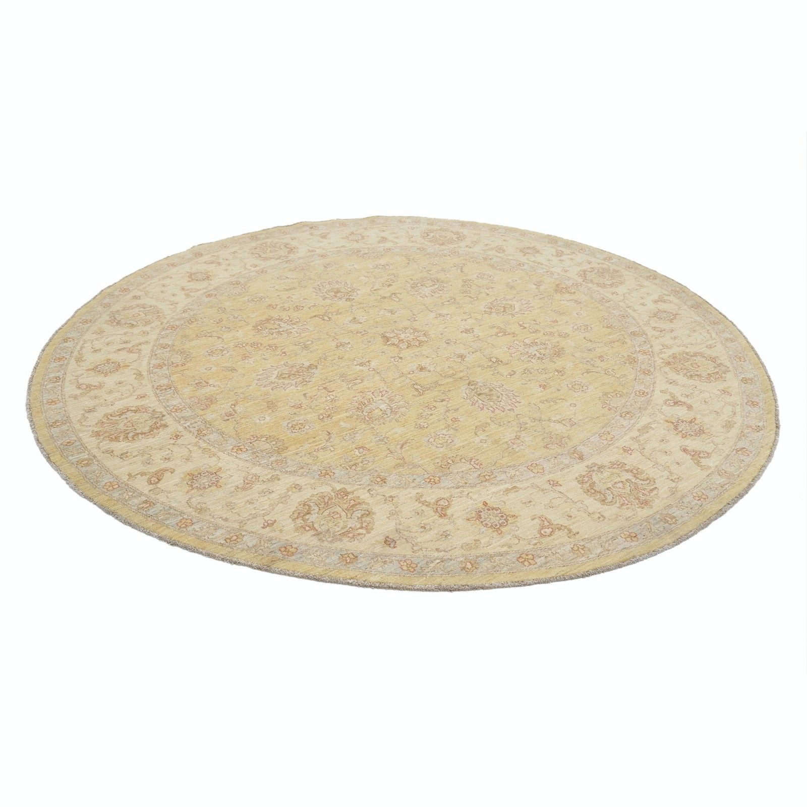 Tapis rond noué à la main 8 x 8 pi. Tapis Oushak beige à médaillon floral photo for sale