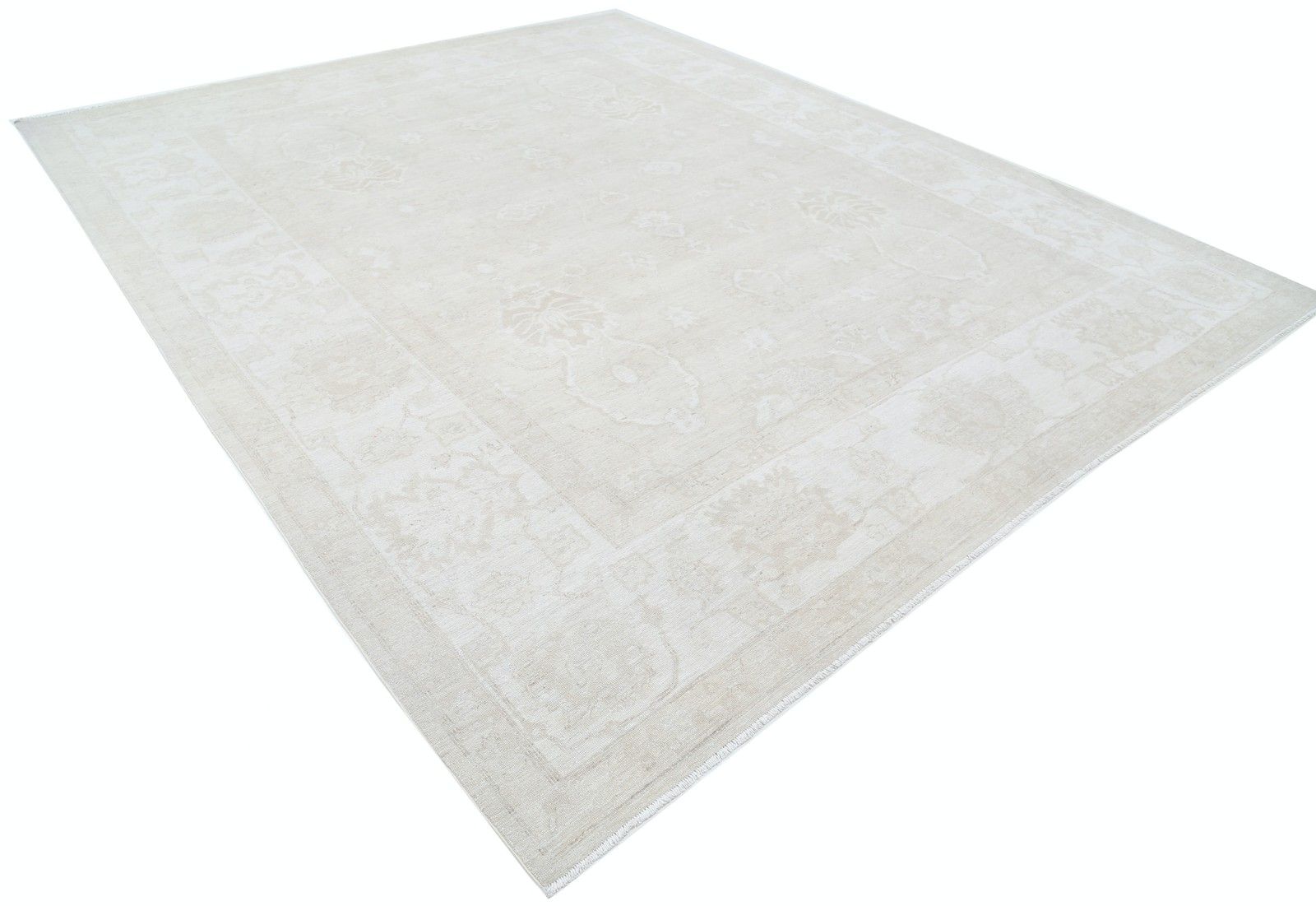10x12.5 Ft Hand Knotted Oushak Rug. Beige Floral Design Carpet. 100% Wool photo furniture