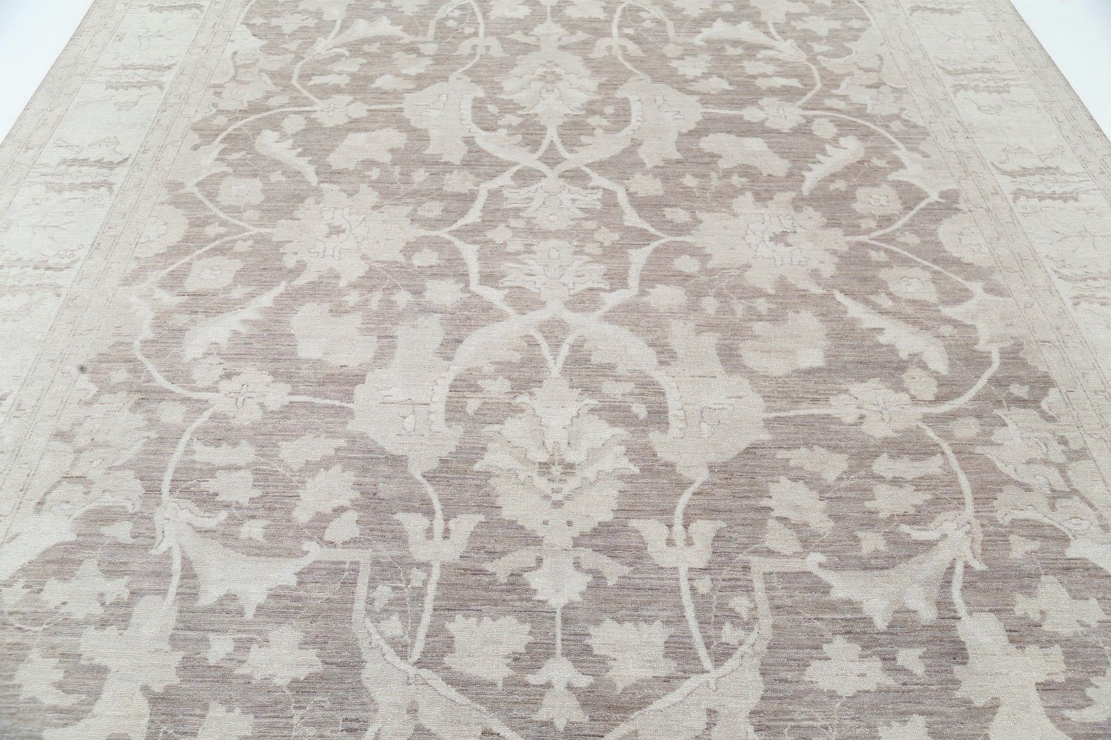 Tapis de sol noué à la main, ivoire et gris, en laine, 270 x 361 cm - style Oushak turc photo 5373.0