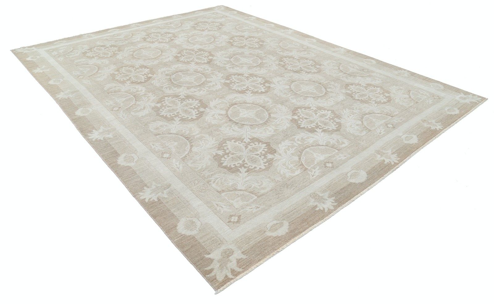 9x11.7 Ft Handmade Beige Rug Made Of Wool. Trellis Design Carpet For Living Room photo furniture