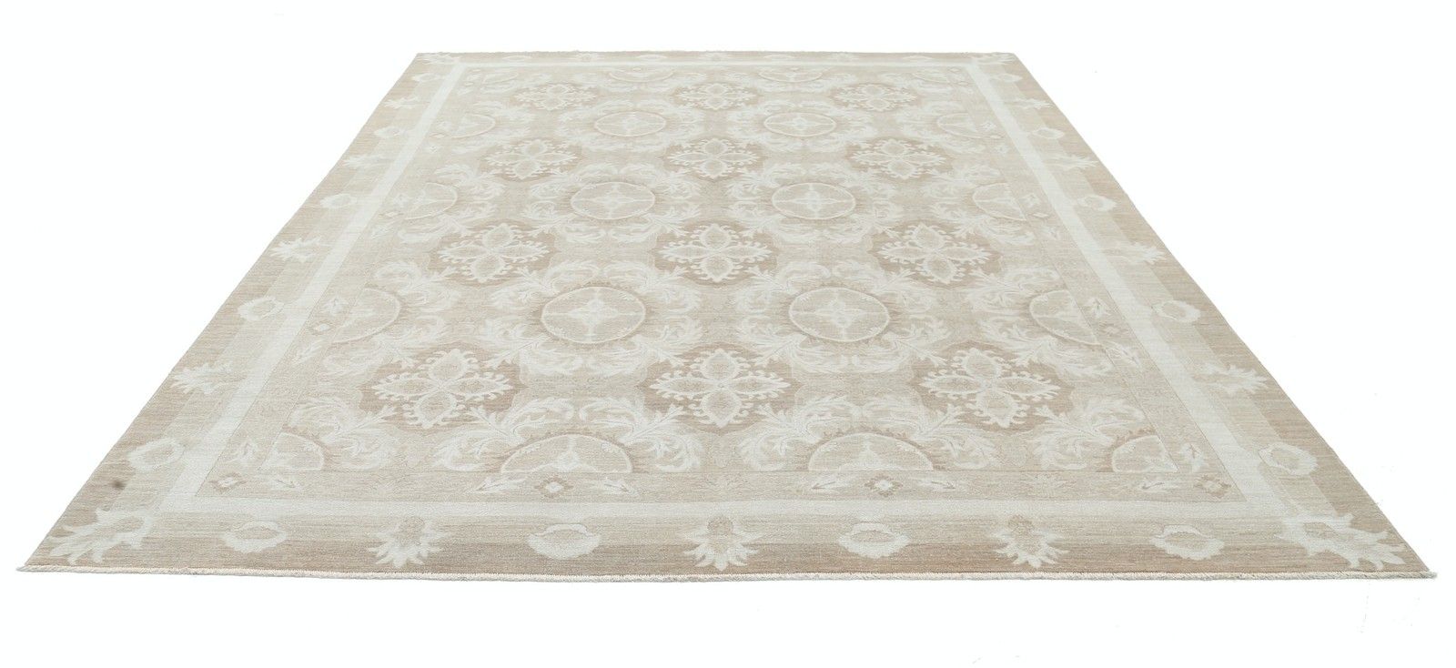Tapis artisanal beige en laine, motif treillis, 2,75 x 3,57 m photo Textiles