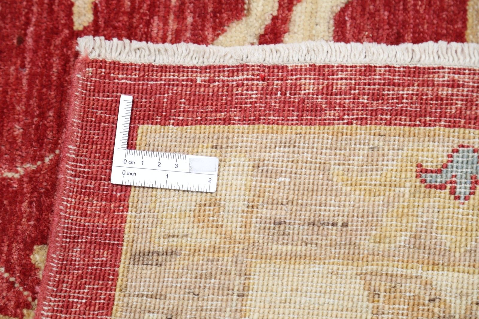 Grand tapis à motifs floraux noué à la main, champ rouge et bordure ivoire, 2,49 x 3,43 m photo buy