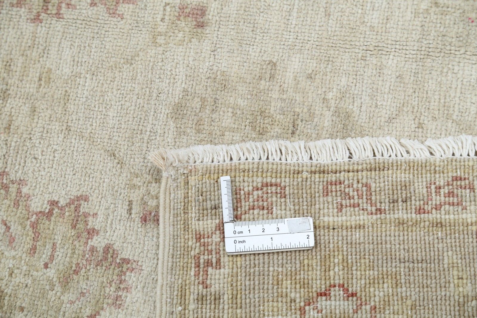 Tapis de couloir fleuri 1,27 x 3,59 m, noué à la main. Tapis de cuisine en laine. Tapis de couloir beige photo buy