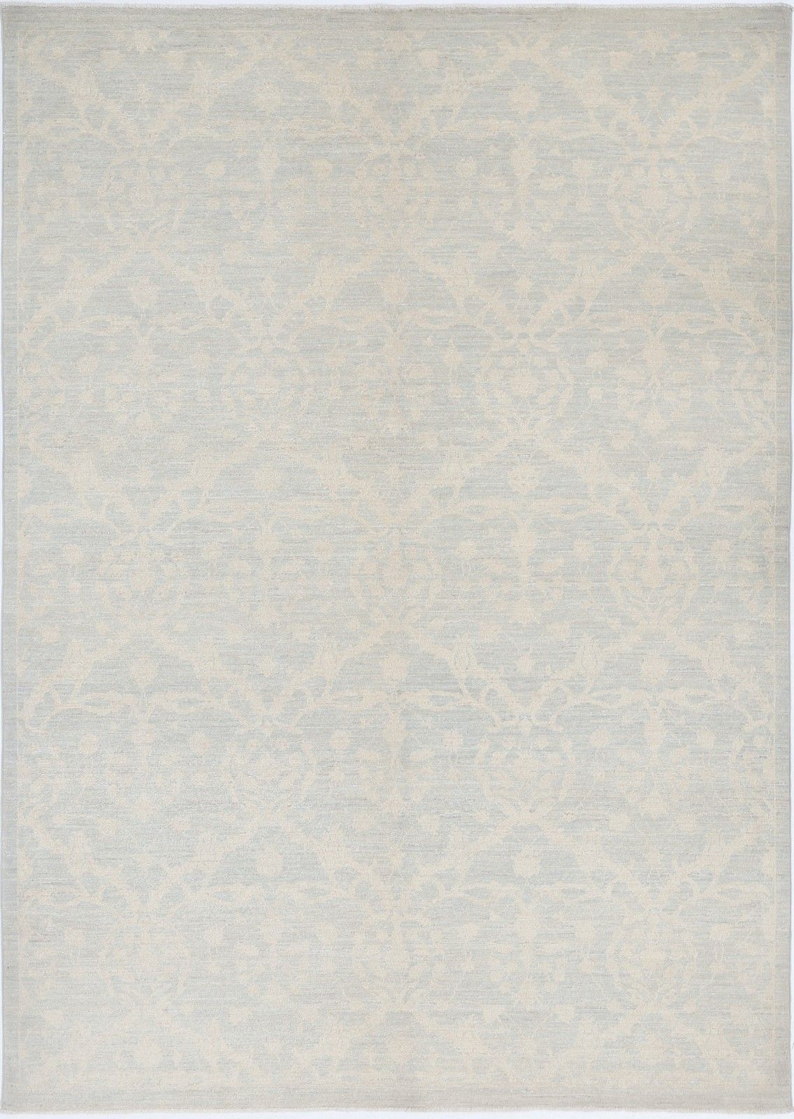 5.5x7.8 Ft Handmade Light Blue, Ivory Wool Area Rug With Floral Trellis Design