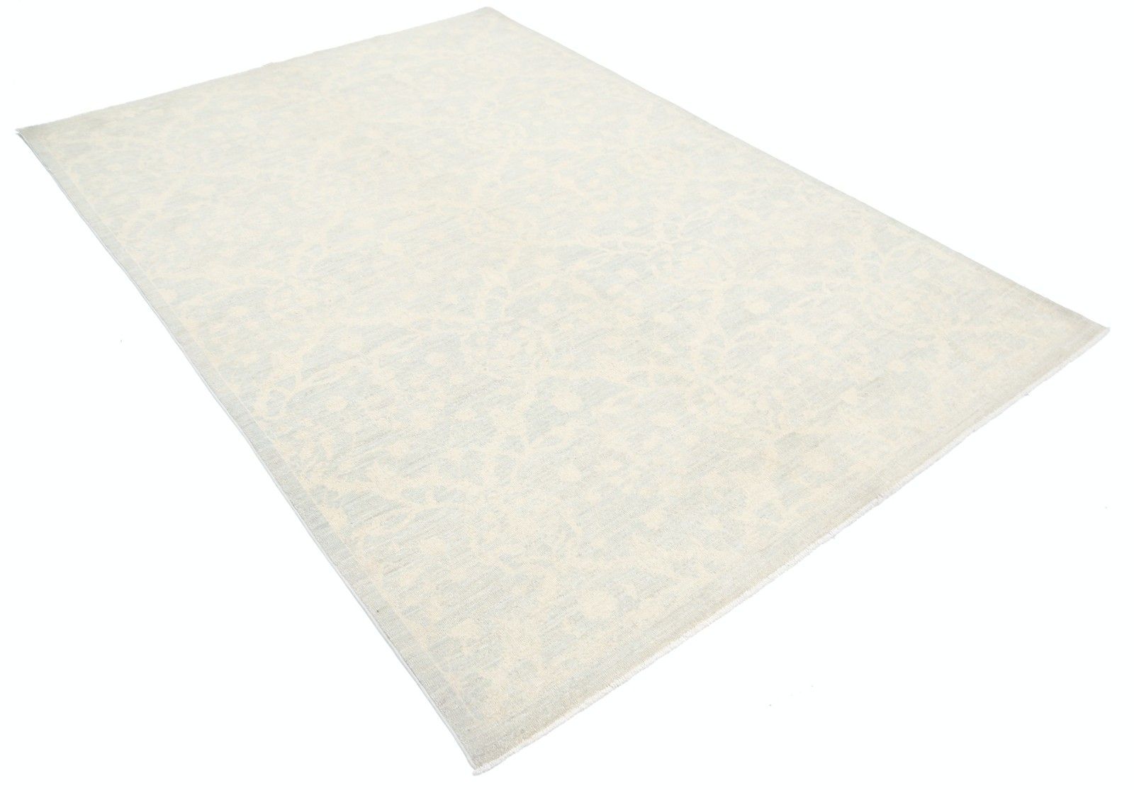 Tapis en laine fait main, bleu clair et ivoire, motif floral en treillis, 1,66 x 2,37 m photo furniture