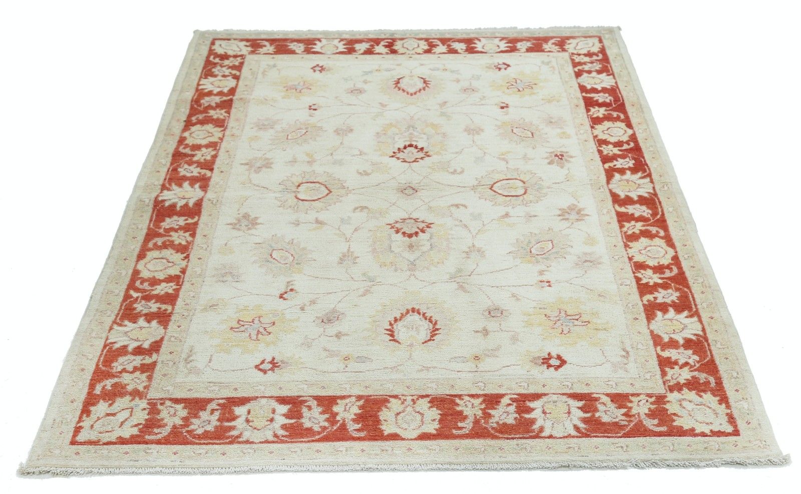 4x6 Ft Hand Knotted Floral Turkish Area Rug With Beige Field And Red Border photo furniture