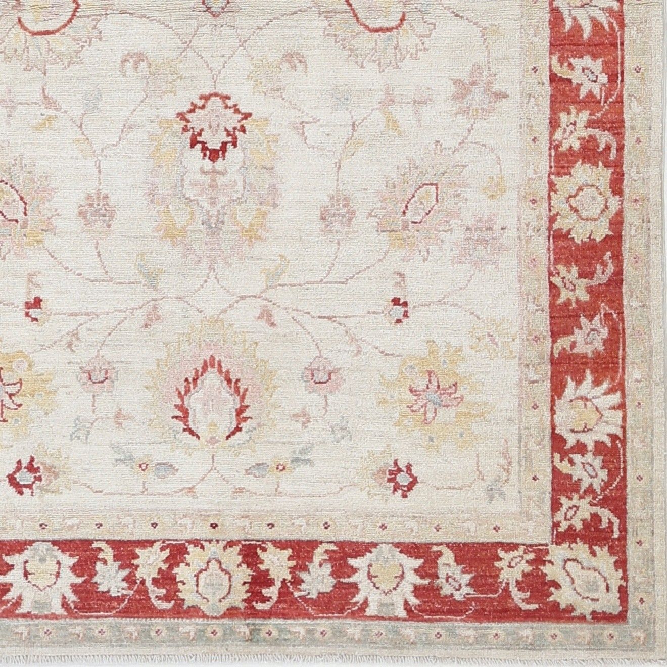 4x6 Ft Hand Knotted Floral Turkish Area Rug With Beige Field And Red Border photo buy