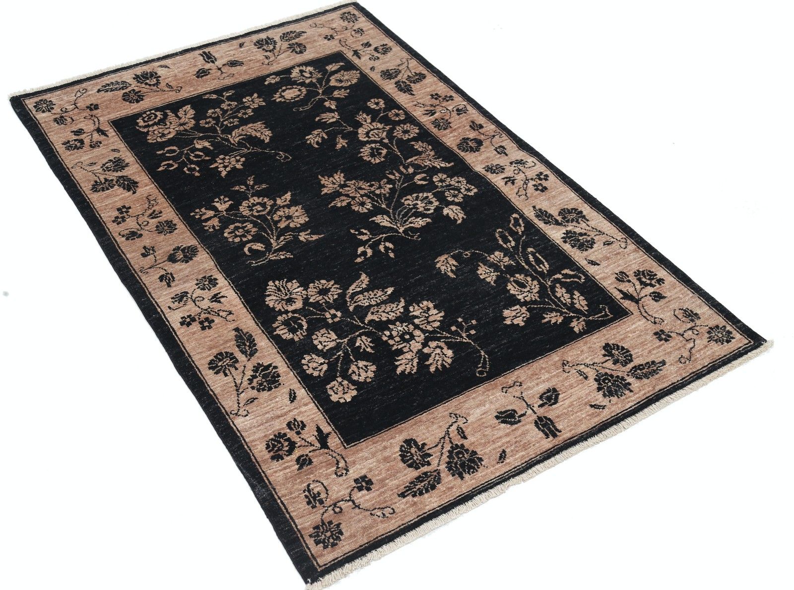 3,2x5 Ft Handgeknoopt Zwart, Blush Vloerkleed. Oushak Floraal Motief Accent Kleed photo furniture