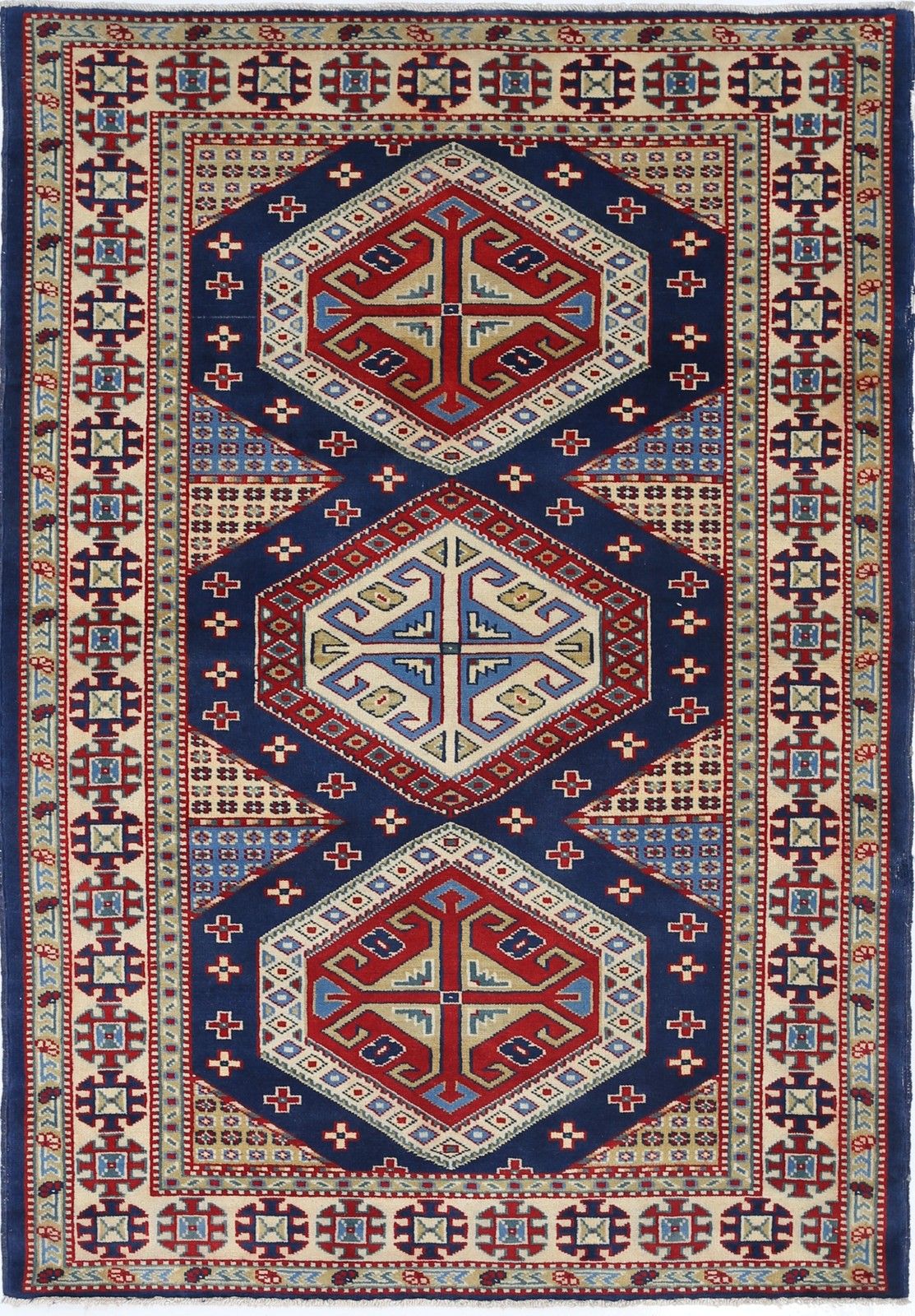 3.2x4.7 Ft Hand Knotted Tribal Accent Rug. Geometric Entryway And Bedroom Rug
