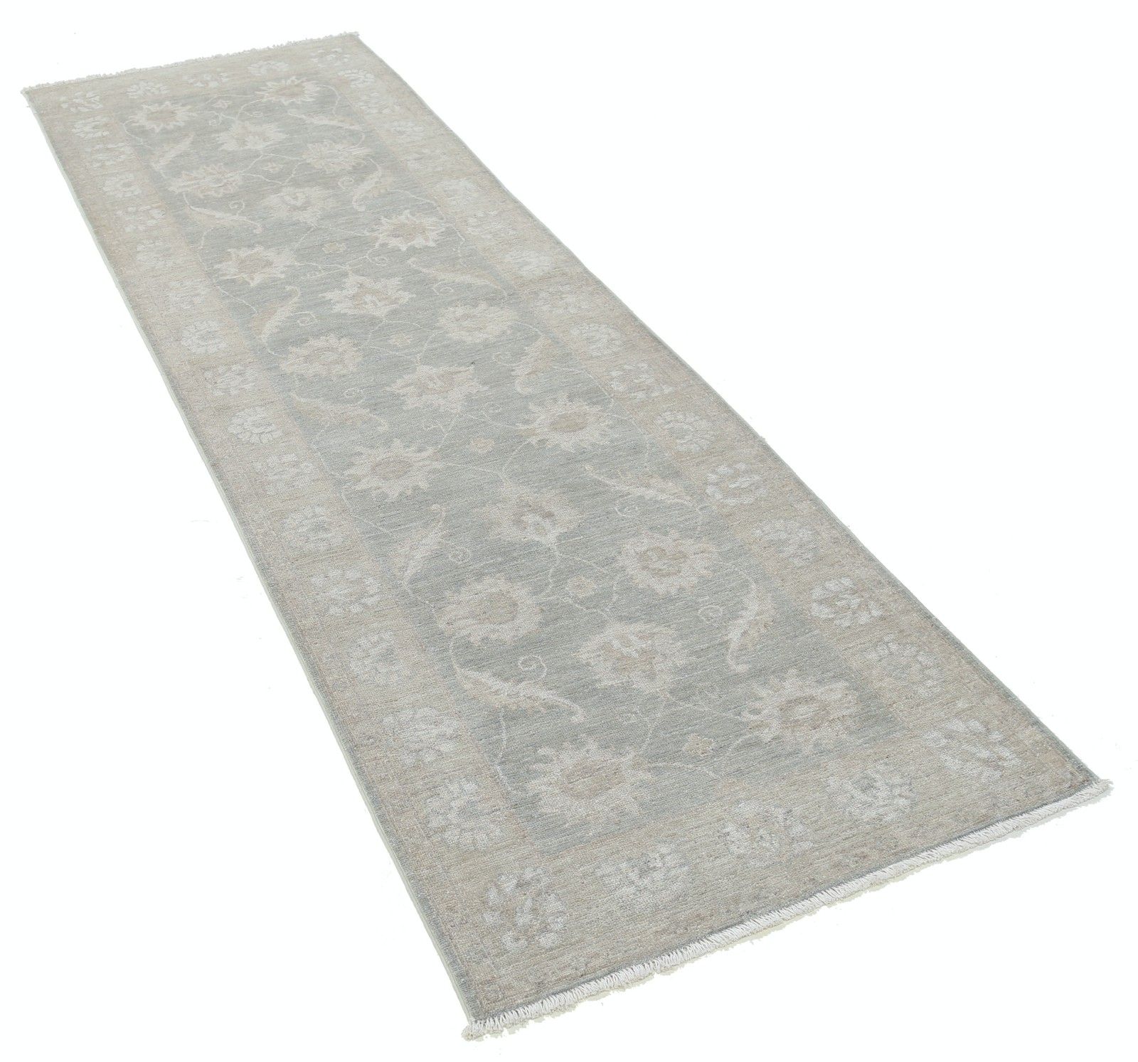 2.7x8.2 Ft Hand Knotted Floral Runner Rug. Muted Tone Hallway, Corridor Rug photo furniture