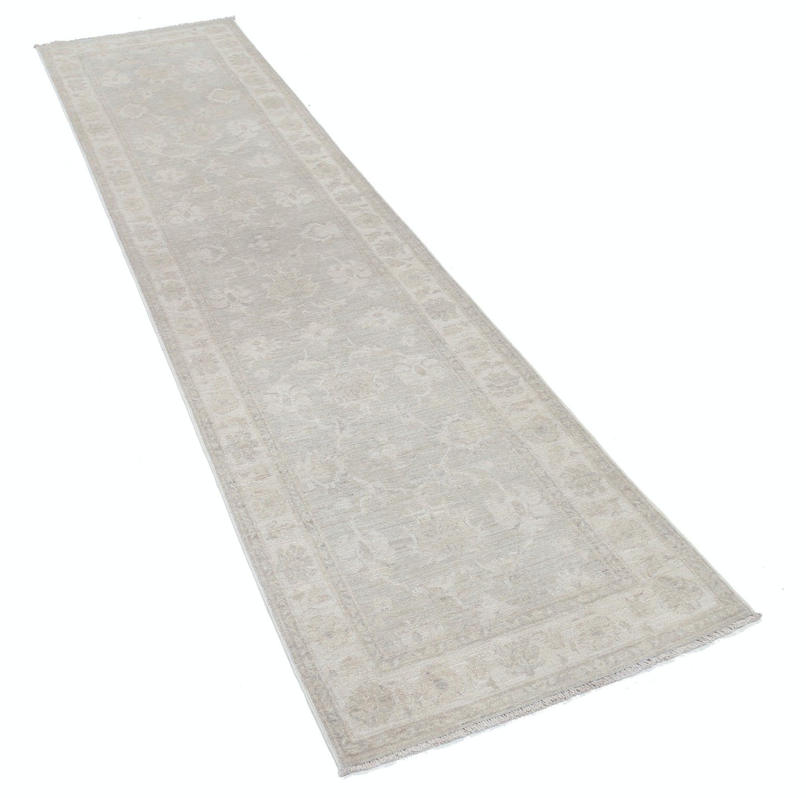 2,6 x 10 ft Handgeknoopt Bloemen Oushak Wollen Loper. Zachtgekleurde Gangloper photo furniture