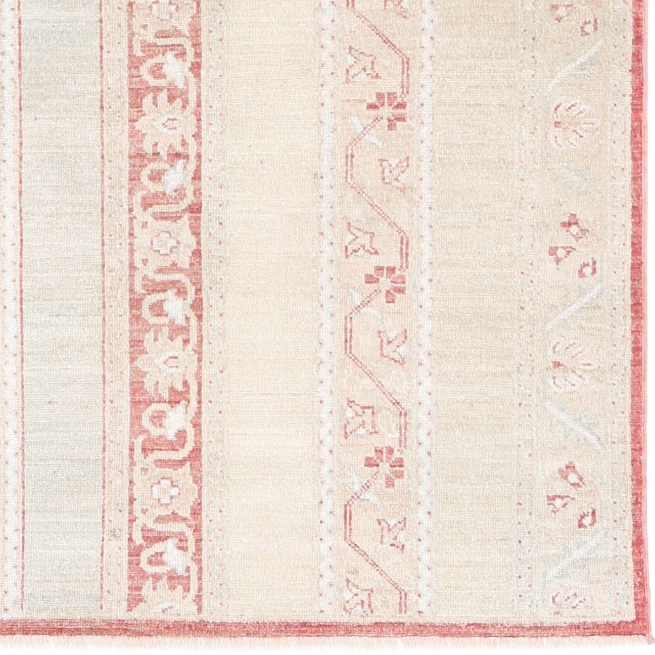 3,8x5,8 ft Handgeknoopt Beige en Rood Vloerkleed. Turks Accent Kleed met Streepsmotief photo buy