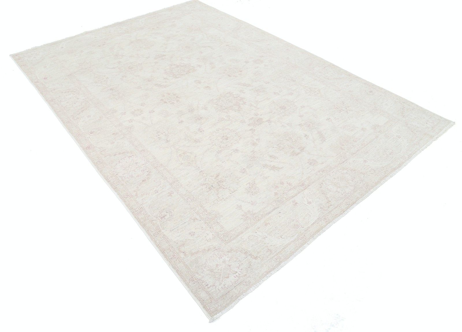 6.2x8.8 Ft Hand Knotted Turkish Wool Rug With Floral Design. Beige Oushak Carpet photo furniture