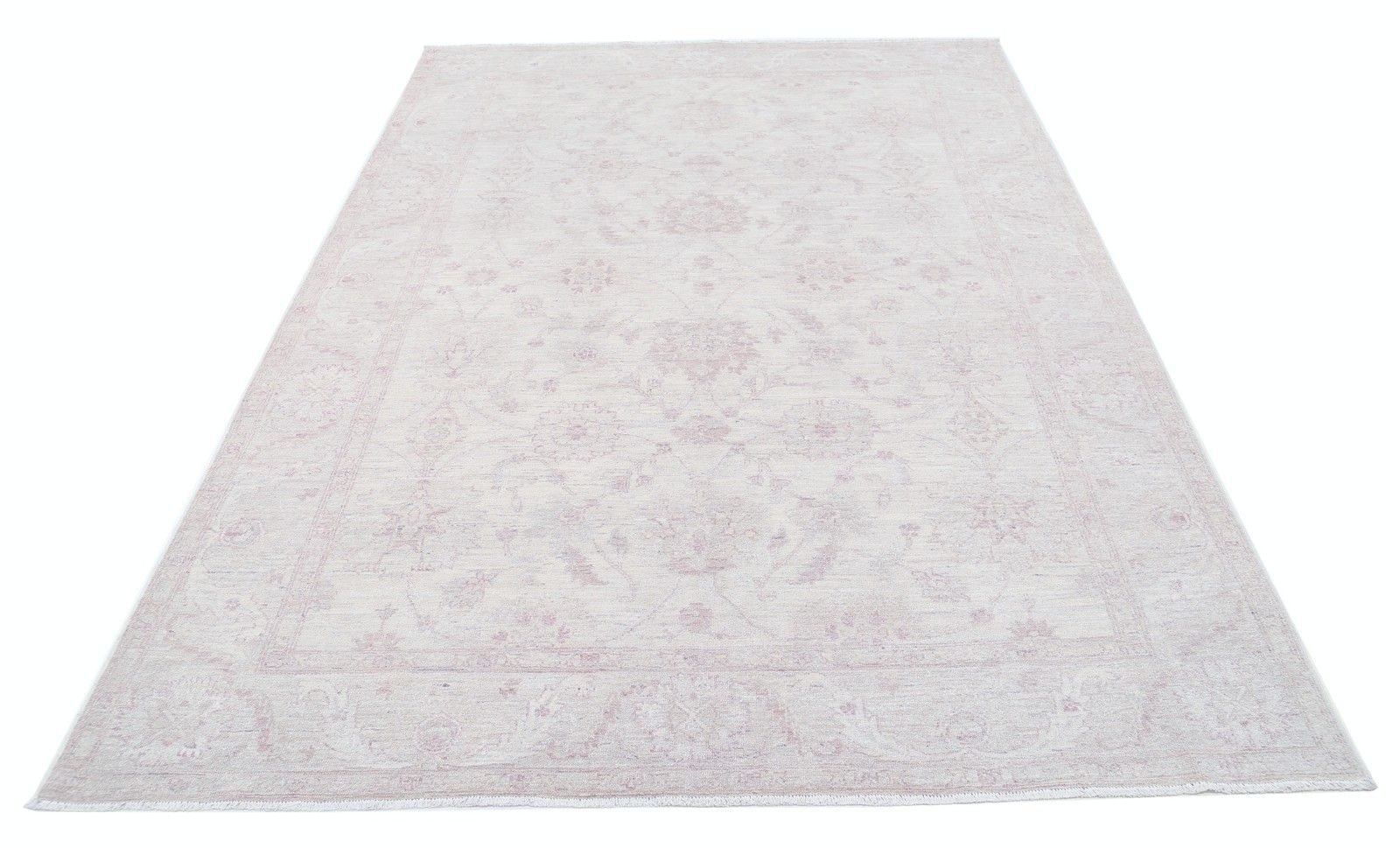 6.2x8.8 Ft Hand Knotted Turkish Wool Rug With Floral Design. Beige Oushak Carpet photo Textiles