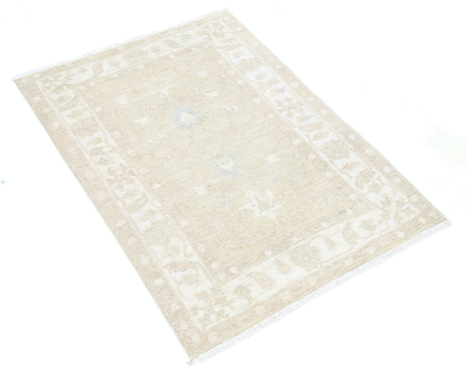 Tapis d'appoint turc noué à la main en laine beige, motif floral, 0,82 x 1,12 m photo furniture