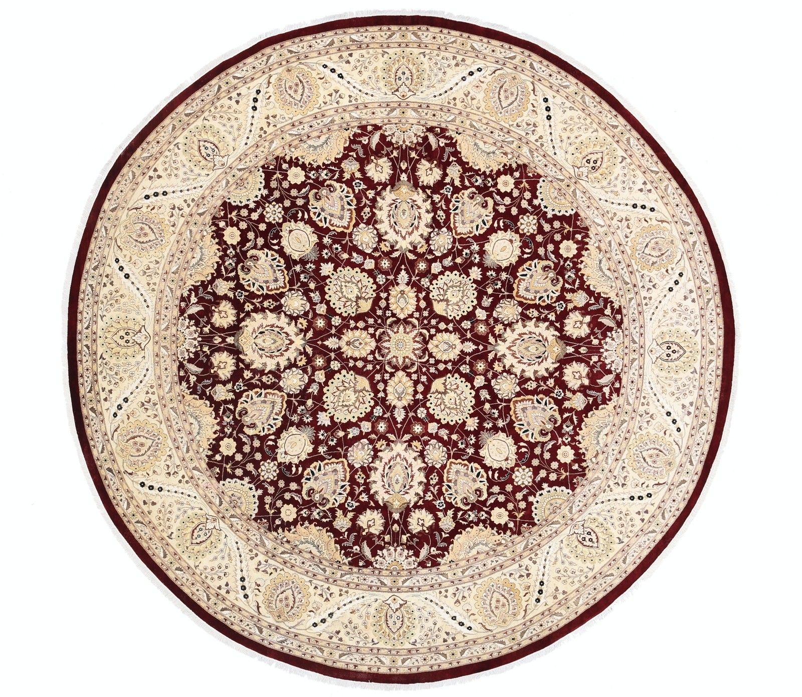 12x12 Ft Hand Knotted Tribal Wool Round Oversized Rug. Red Circle Floral Carpet