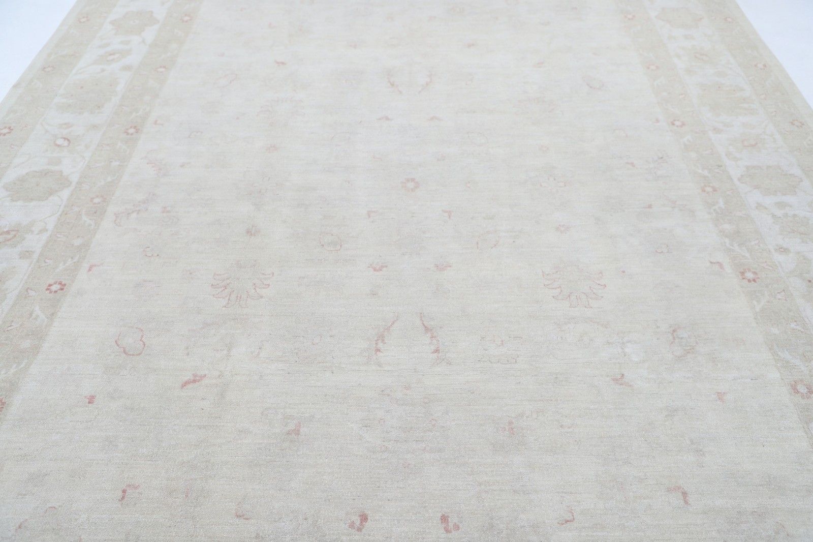 8.7x12 Ft Hand Knotted Beige Wool Large Area Rug With All Over Floral Design photo for sale