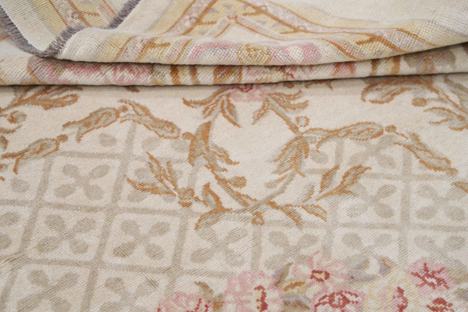 9x12.2 Ft Hand Knotted Ivory, Pale Pink Large Rug. Floral Design Wool Carpet photo 5373.0