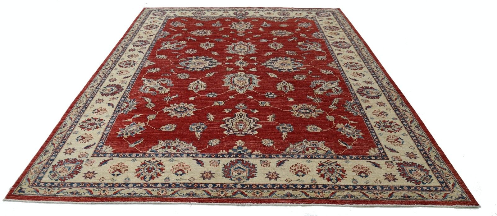 8.4x11.5 Ft Handmade Area Rug In Red And Beige. Floral Patterned Wool Carpet photo Textiles