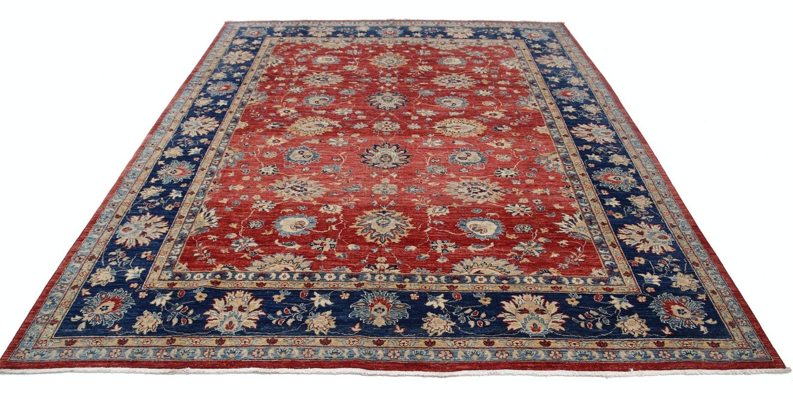 8.3x10.2 Ft Hand Knotted Area Rug In Navy Blue And Red. Floral Wool Carpet photo Textiles