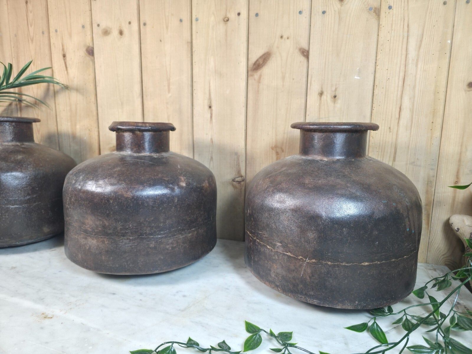 Old Vintage Rustic Wabi Sabi Heavy Duty Metal Iron Indian Water Pot Vase Carrier photo Home Decor