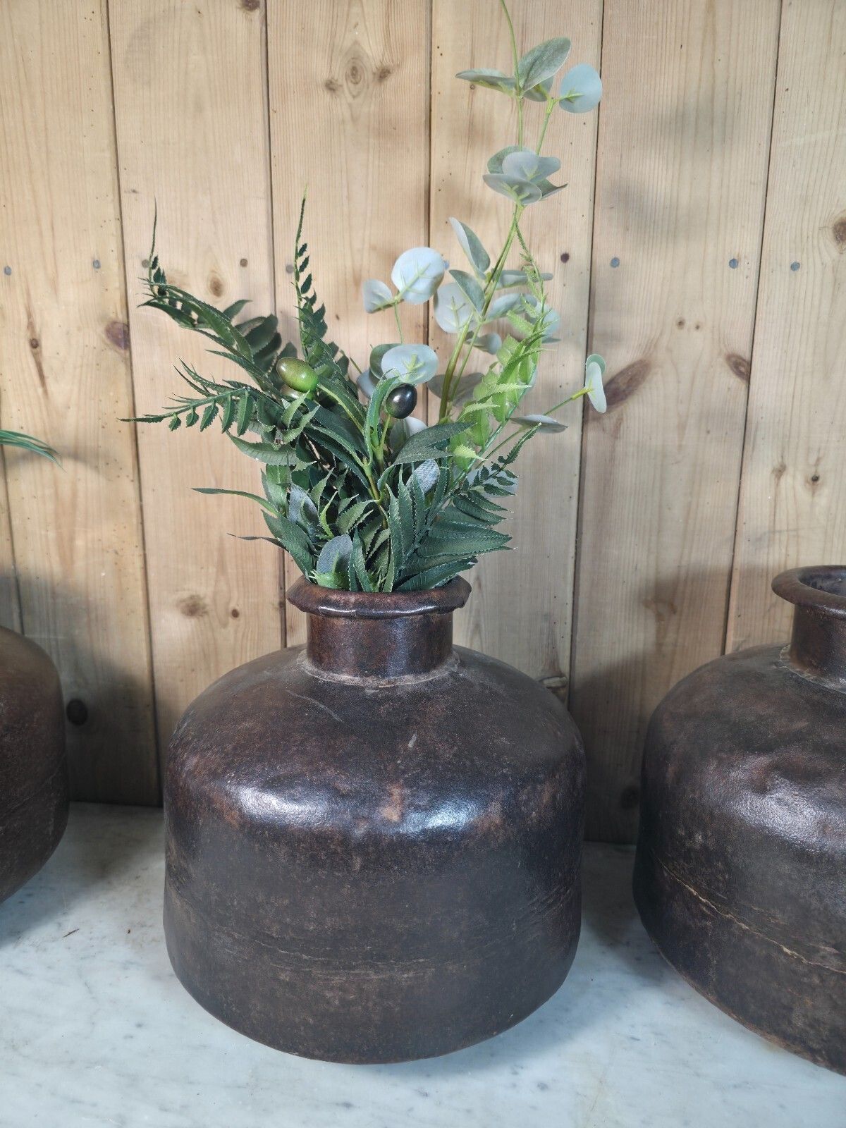 Old Vintage Rustic Wabi Sabi Heavy Duty Metal Iron Indian Water Pot Vase Carrier photo vintage