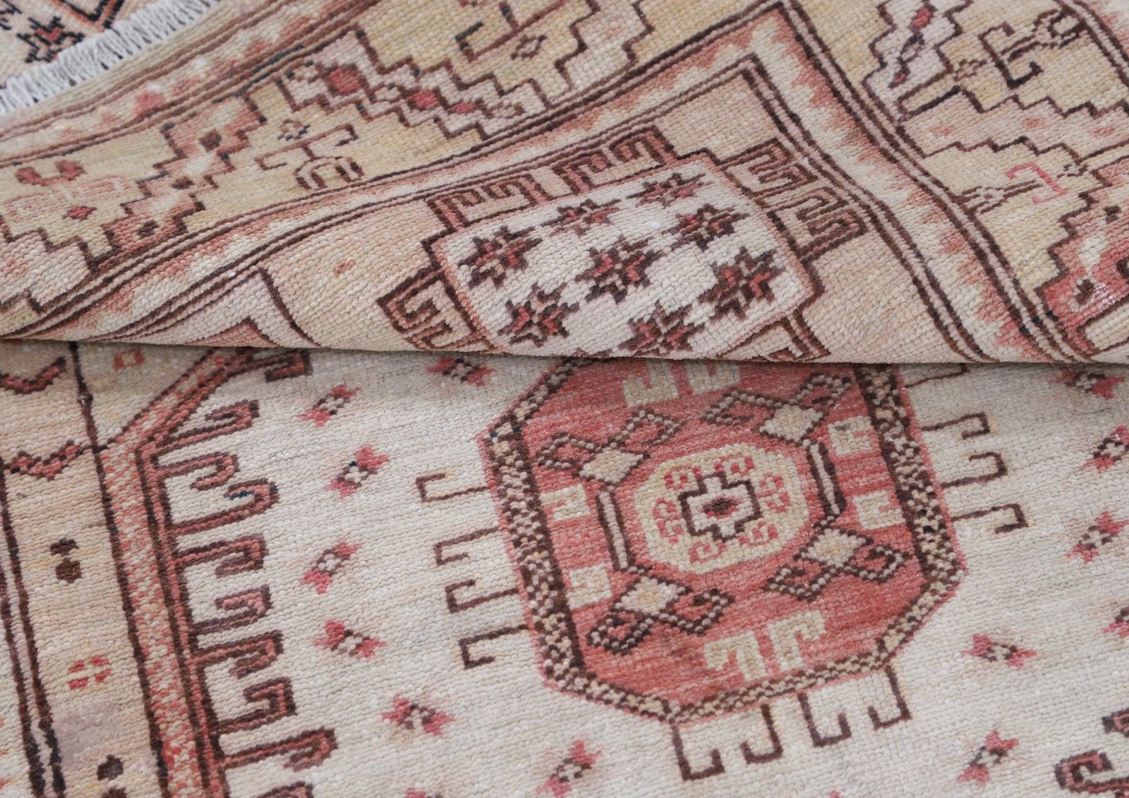 3x5 Ft Hand Knotted Ivory, Red Wool Area Rug. Turkish Medallion Motif Accent Rug photo Textiles
