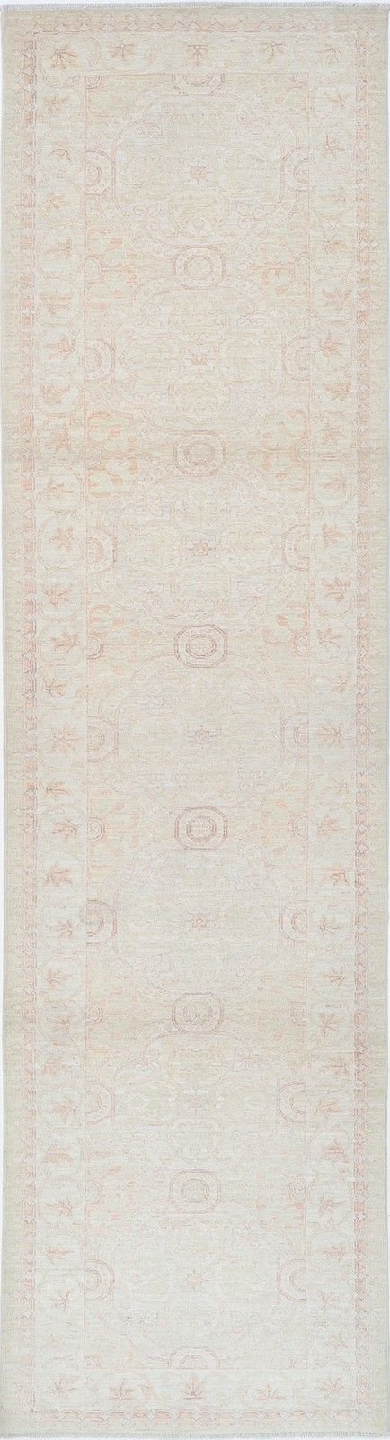 2.5x9.8 Ft Hand Knotted Runner Rug. Hallway Rug. Beige Kitchen Rug. Corridor Rug