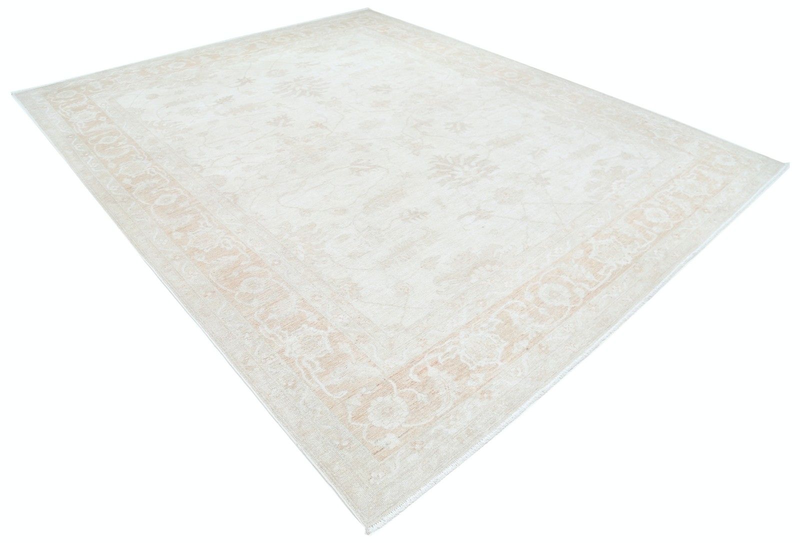 9.3x11.2 Ft Hand Knotted Beige Large Area Rug. Traditional Floral Oushak Carpet photo furniture
