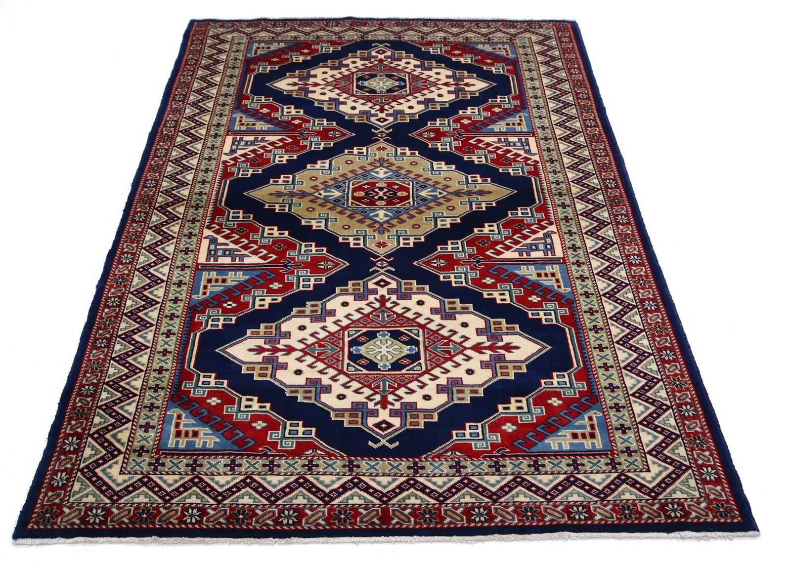 4,3x6 Ft Handgeknoopt Geometrisch Vloerkleed Voor Slaapkamer En Entree. 100% Wol photo Textiel