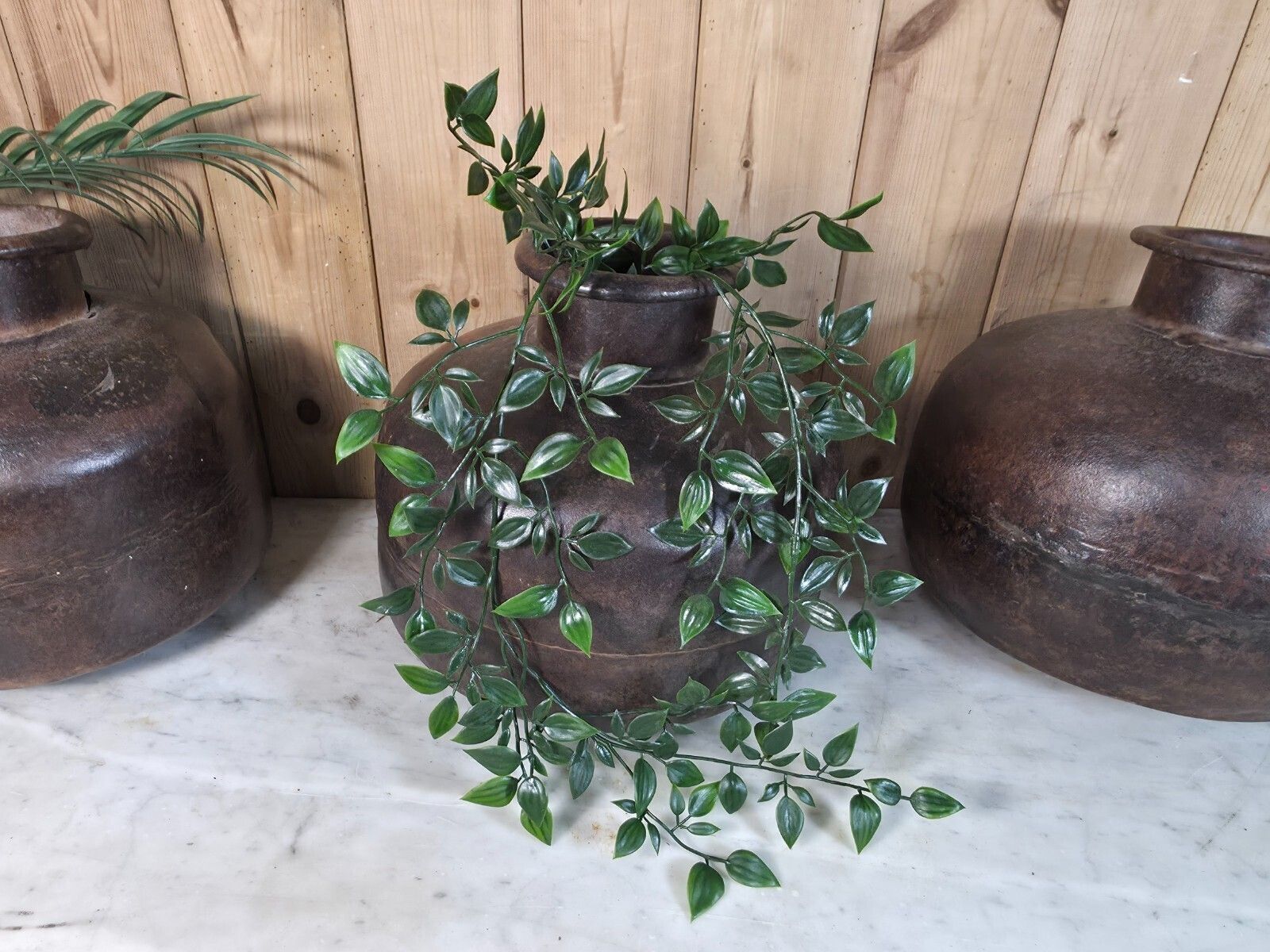 Old Vintage Rustic Wabi Sabi Heavy Duty Metal Iron Indian Water Pot Vase Carrier photo vintage