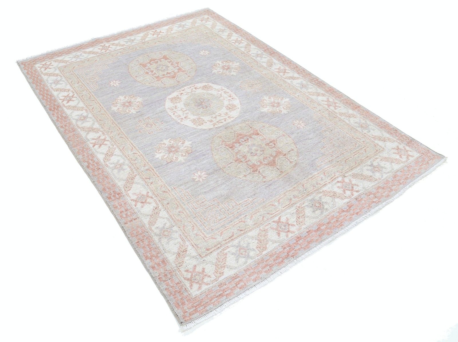 Tapis de laine turc géométrique noué à la main, tons doux, 1,45 x 2,06 m photo furniture