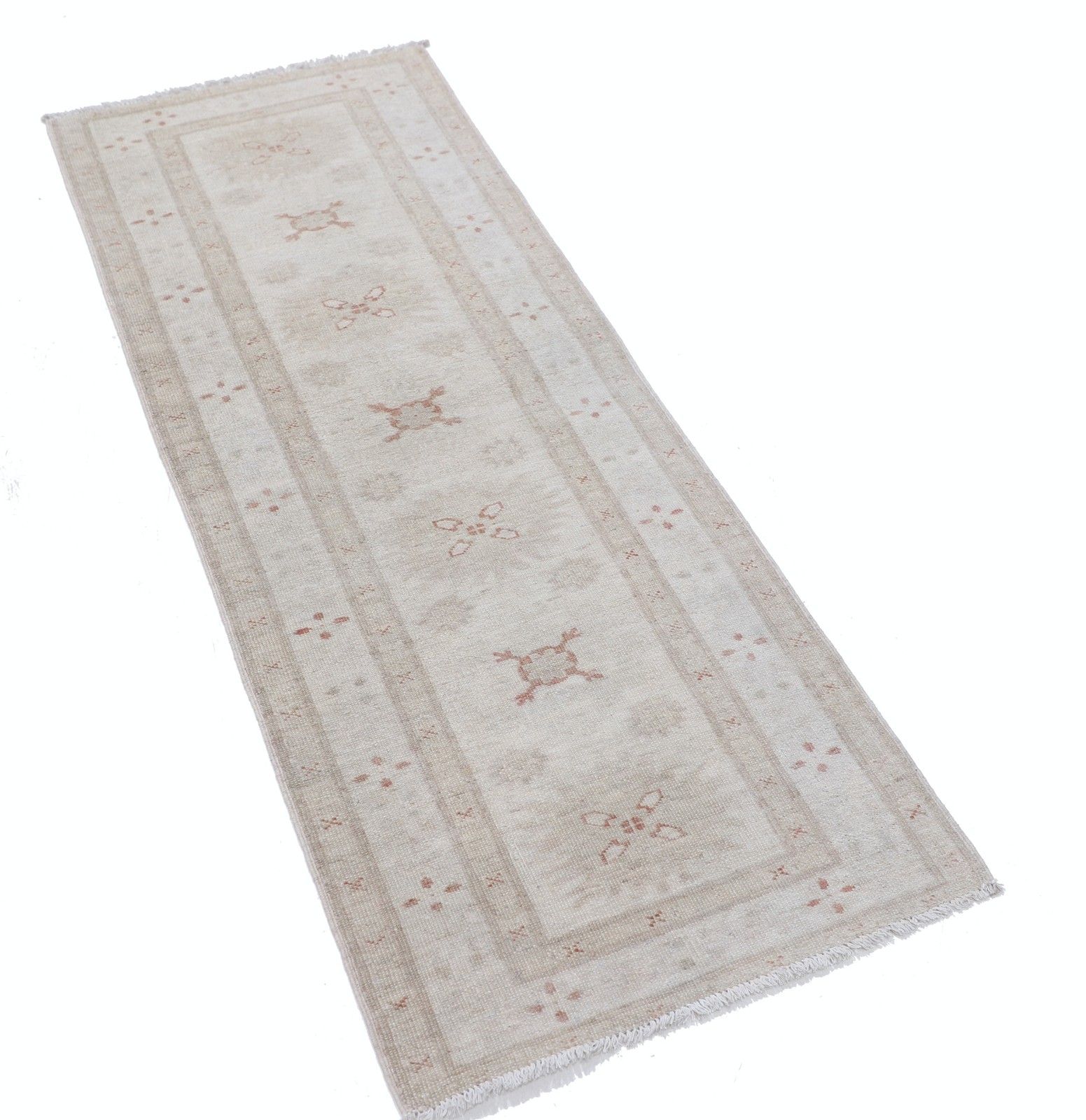 2x5.3 Ft Handgeknoopt Beige, Roze Vloerkleed. Turks Geometrisch Motief Accentkleed photo furniture