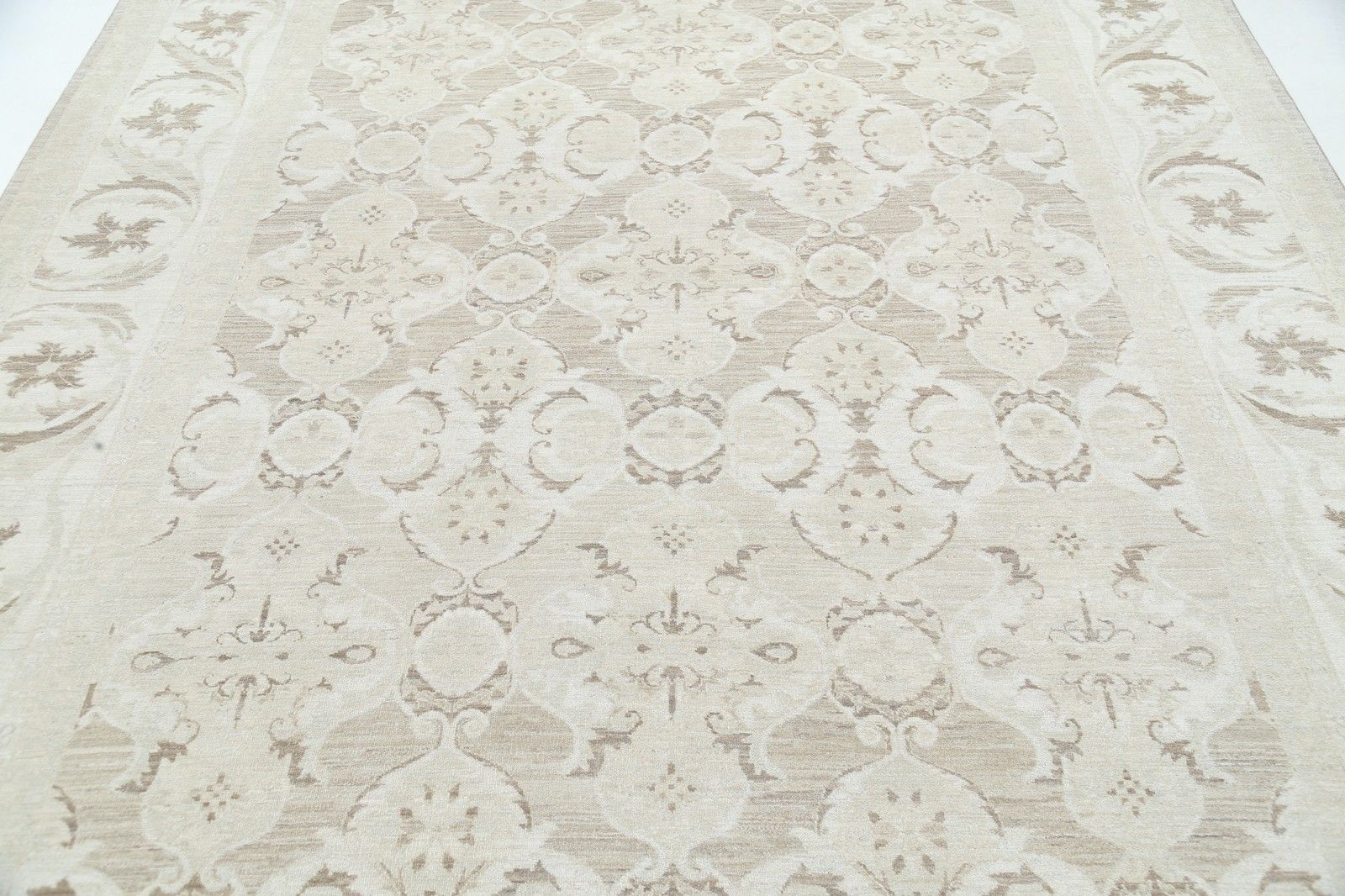 Tapis en laine noué à la main, motif floral turc, beige, 3 x 4 pi photo for sale