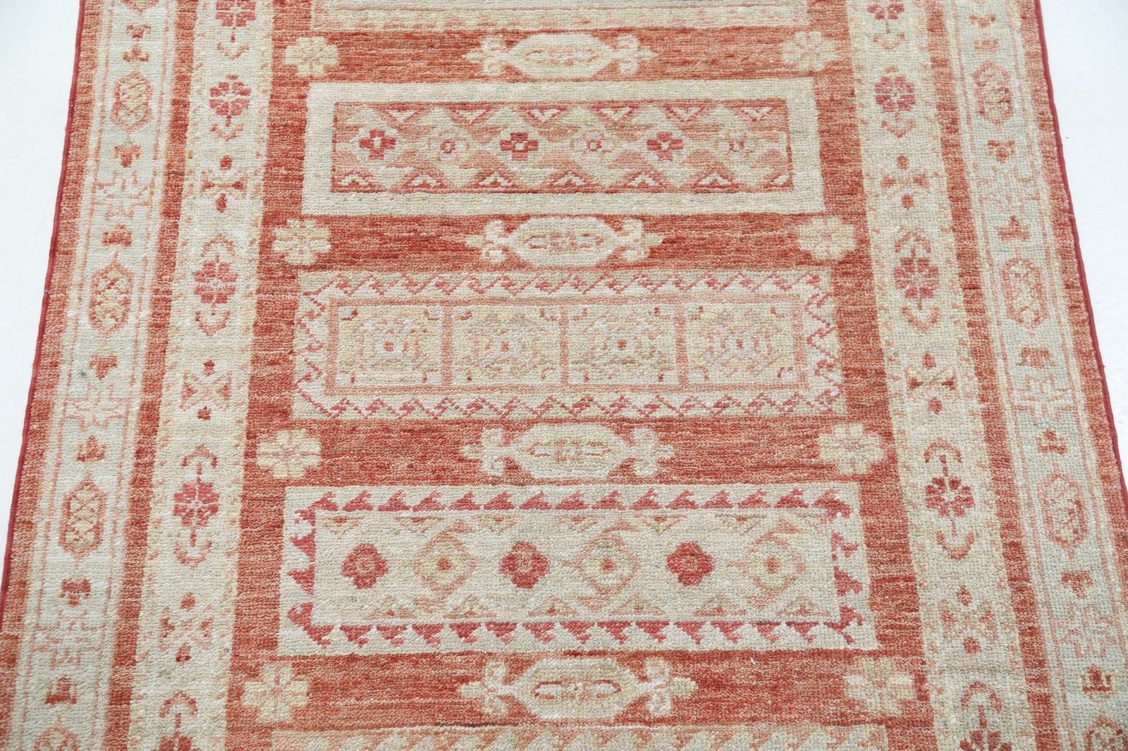 2.7x4.3 Ft Hand Knotted Red, Ivory Area Rug. Turkish Geometric Motif Accent Rug photo for sale