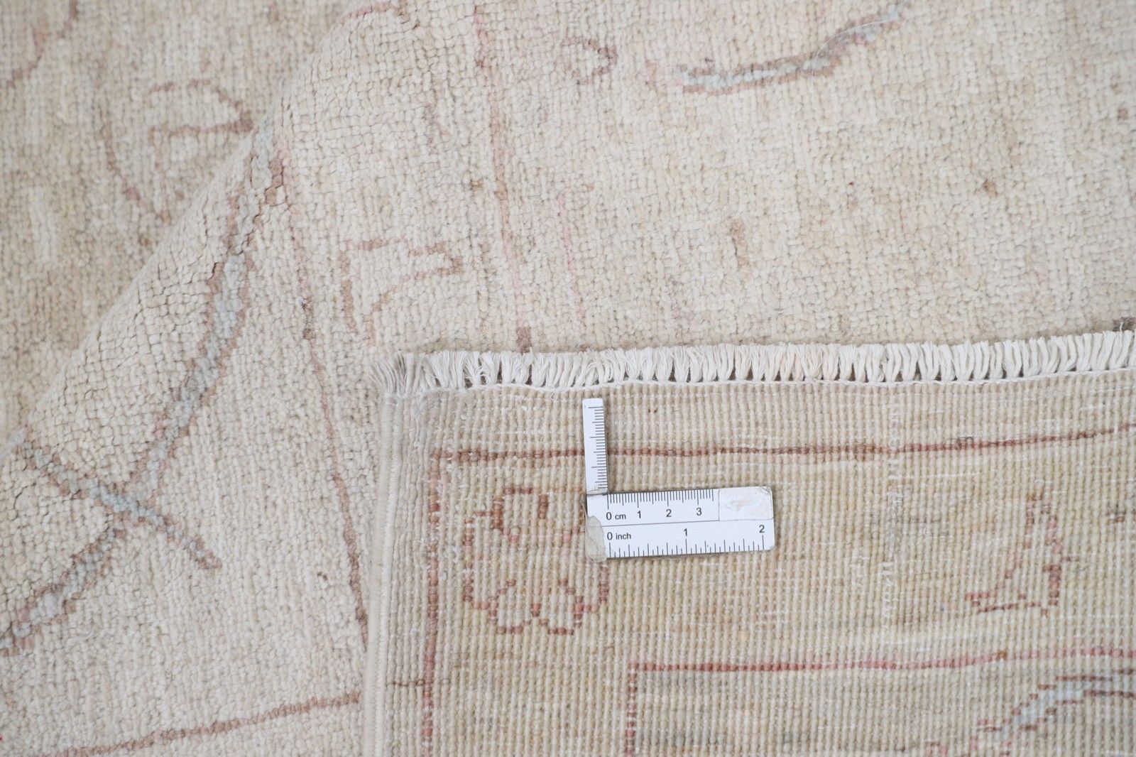 Grand tapis noué à la main 270 x 371 cm pour salon, laine beige photo vinterior