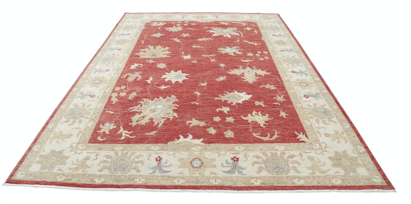 8x11.4 Ft Handmade Floral Oushak Large Area Rug With Red Field And Ivory Border photo Textiles