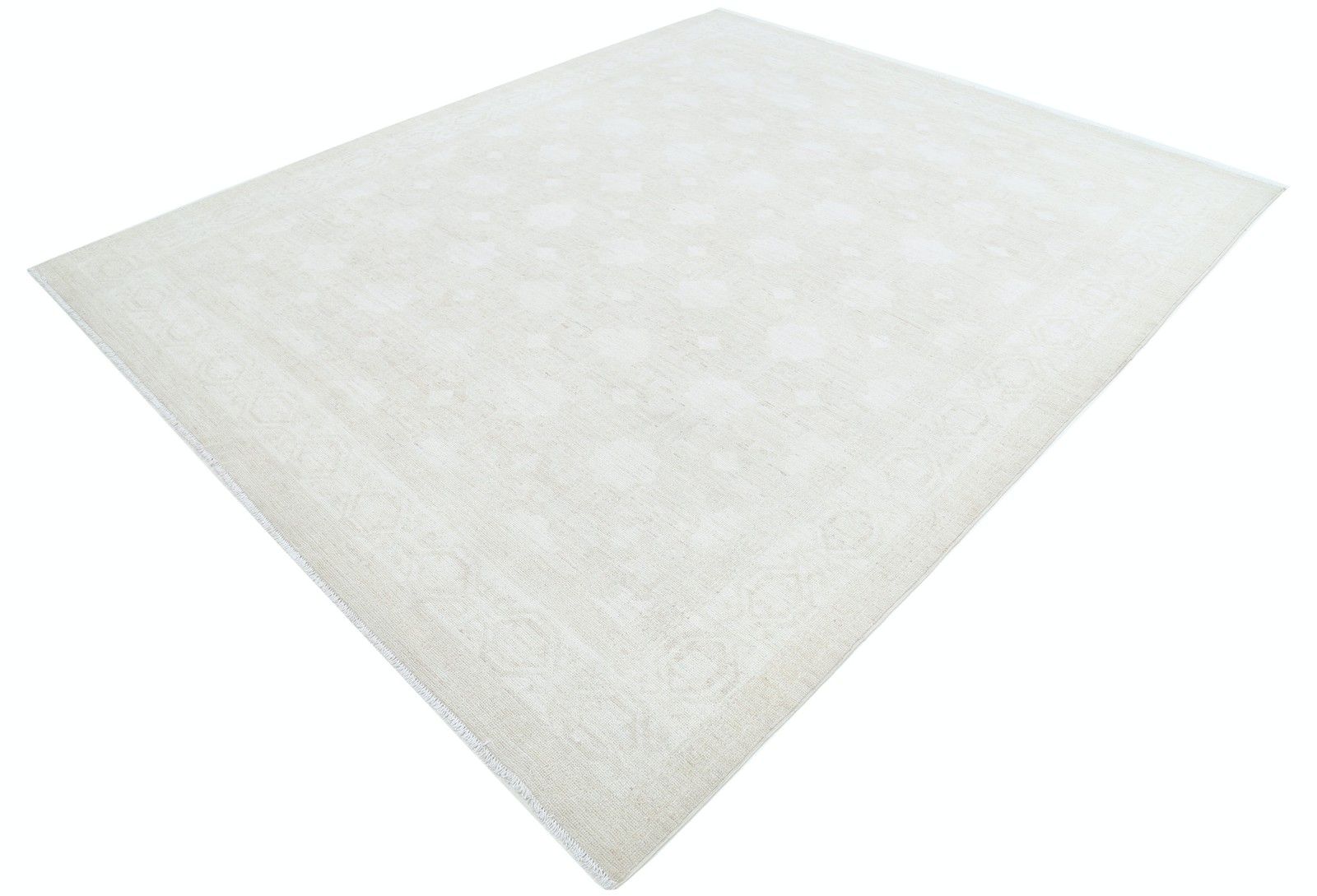 8x9.6 Ft Hand Knotted Large Area Rug For Living Room Decor. Beige Wool Carpet photo for sale
