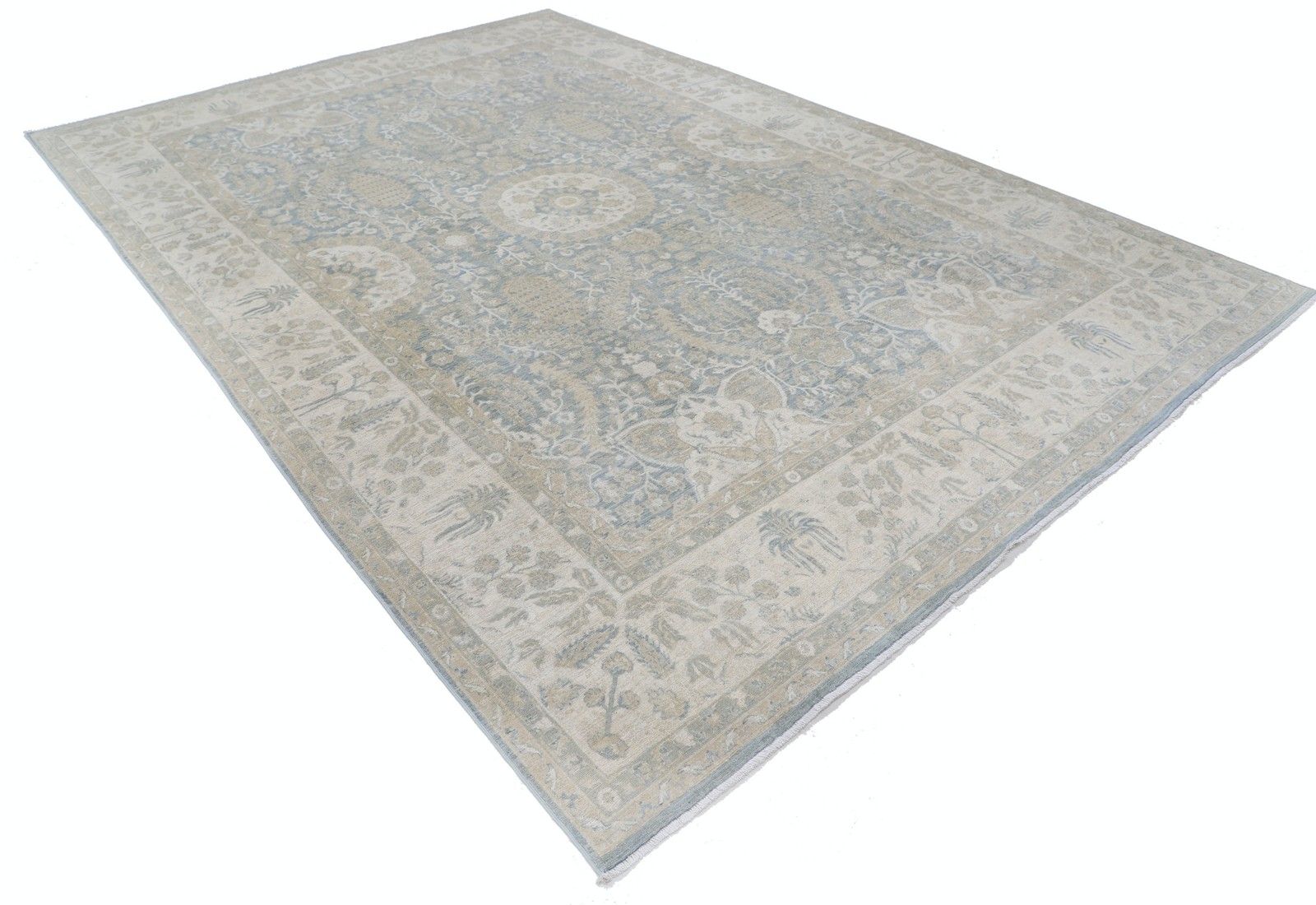 Tapis noué à la main bleu clair et ivoire, 8,6 x 12,3 ft. Tapis à motif floral traditionnel photo furniture